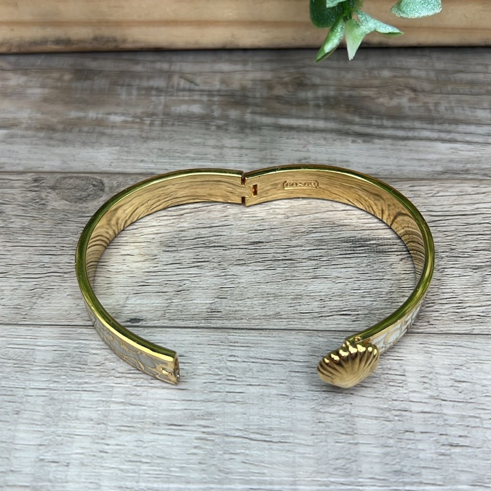 Coach Signature C Seashell Gold Plated White Bangle Clasp Bracelet, Authentic - Picture 8 of 15